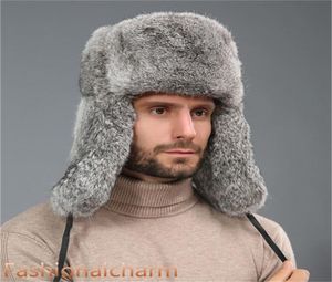 Real Rabbit Fur Hat Russia Trapper Earflap Ski Cap Snowboard Earflap Ushanka3924283