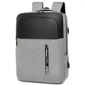 Backpack Men's Business Casual Casual 15,6 polegadas Bolsa de laptop com cobrança de USB Color sólida estudante feminina