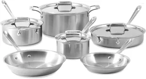 Cookware Sets D5 5-Ply Brushed Stainless Steel (Set Of 10 Piece) Induction Oven Broiler Safe 600F Pots And Pans Silver