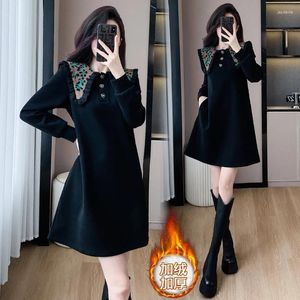Casual Dresses Doll Female Autumn Winter Loose Mid-length Age Slimming Hepburn Little Black Match Everything Dress