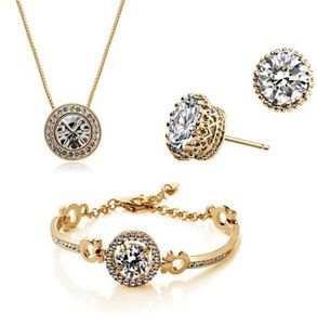 18 -karatowy złoty austriacki kryształowy naszyjnik Bransoletka Kolczyki Biżuteria dla kobiet Kobietowa biżuteria ślubna 3pcsset 241 T21671426