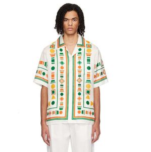 Casablanca Tennis Club шелковые рубашки белые печатные мужчины дизайнерская рубашка пуговица на гавайской пляжной рубашке Casablancas