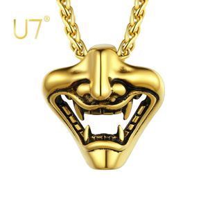 U7 Joker Clown Necklace Gold Color Hip Hop Punk Mens Skull Teeth Pendant with 22 Inch Chain 240429