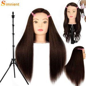 Mannequin Heads de cabelos longos de cabelos de cabelos longos 85% de cabelo de barbeiro de cabelo real boneca cosmética e suporte de peruca Q240510
