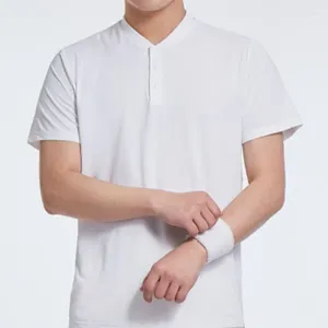Men's Polos Tennis Polo Shirt Men Casual Nylon Spandex Sport Tees Short Sleeve Fitness T-shirt Pure Color Quick-dry Small Stand Collar Tops