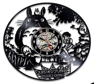 Wall Clocks Studio Ghibli Totoro Wall Clock Cartoon My Neighbor Vinyl Record Clocks Watch Home Decor Christmas Gift For Children Y6202285