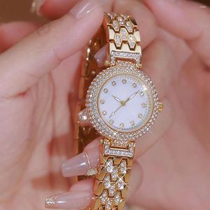 腕時計の高級ダイヤモンドスチールバンドレディースウォッチロマンチックなフレンチスタイルゴールドチェーンクォーツ防水時計
