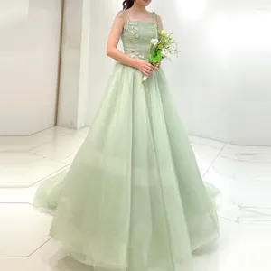 Abiti per feste xijun turchese tulle serale Korea donne 3d fiori 3d spaghetti cinghia manica piatta da maniche arricciata una linea abiti da ballo principessa