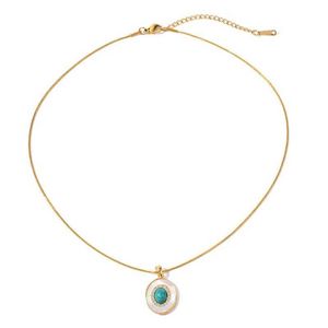 Pendant Necklaces Minar French Oval Blue Green Natural Stone Turquoise Pendant Necklaces Women 18K Gold Plated Stainless Steel Tarnish Free Choker