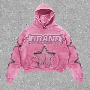 Harajuku rosa stjärnor tryck hoodies kvinnor grafik y2k topp stora hoodie par amerikanska streetwear goth kvinnor kläder 240420