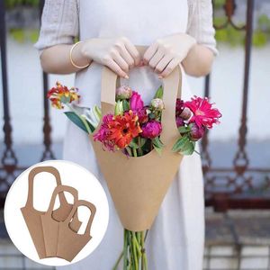 Presentförpackning 1 bit handtag Kraft Paper Flower Bag Valentines Day Packaging Present Box Wedding Decoration Boxq240511