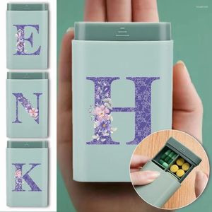 Speicherflaschen Organizer Box Tablet Container Spender tragbarer Fachkoffer Lila Blütenbuchstaben Muster für Reise