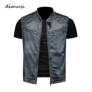 Dimusi erkek denim yelek vintage moda tasarım retor kolsuz ceketler erkek sokak kıyafeti yırtık delik punk jean yelek giyim 240509