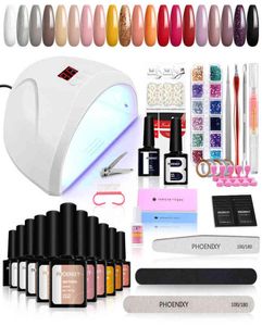 NXY Tırnak Sanat Kitleri Tam Kit 20 Renkleri Lambalı Üst Base Glitter Vernik Dekorasyon Mesleği DIY Araçları Set 2206096234335