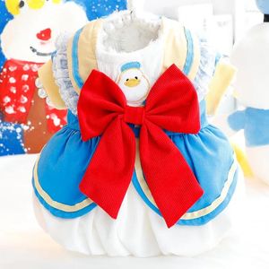 Собачья одежда Kawaii милая утка утка Bowknot зима нагреть хлопковые домашние одежды с пальто кошачьи платья одежда одежда для жгута.