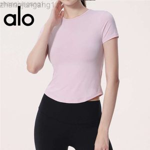 Desginer Als Yoga Aloe Shirt Clothe Woman Top Womens Short Sleeved Fitness Suit Tight and Breathable Casuwear Sports Running Training T-shirt