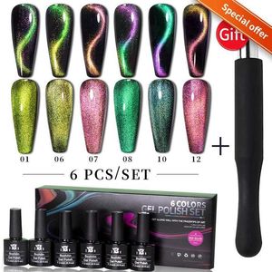 Kit per nail art bozlin 6pcs/set gel smalto per chiodo 9d colore glitter modifica set di gel magnetico cminchilla con barra magnetica soap art design arlandese t240510