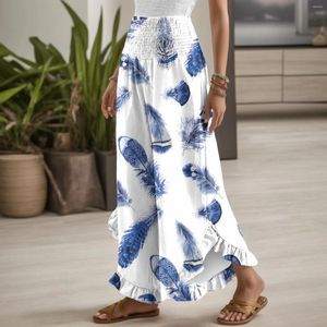 Women's Pants Feather Printing High Waist Women Outfits Female Sweatpants Straight Wide Leg Irregular Hem Clothes Pantalones