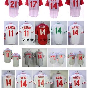 Vin retro koszulka Pete Rose Jersey Barry Larkin Chri Sabo deion Sanders White Hemp Grey Red Flex Podstawa zszyta w stylu vintage baseball