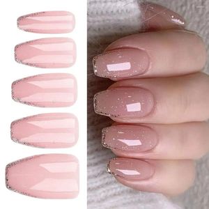 False Nails French Fashion Ballerina Pink Fake Pure Color Interessable Pressione DIY