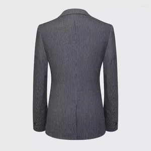 Men's Suits Men Slim Grey Stripe Blazer Party Wedding Jackets 2 Buttons Single Breasted Handsome Good Quality Man Clothing Size 48