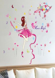 Ballet Cartoon Wall Sticker Girl Dancing Elven Fairy Wall Decoration för soffa Bakgrund Barn bail377248