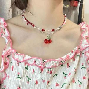 Choker Korean Style Love Cherry Beaded Naszyjnik żeński lato słodki chłodny łańcuch obojczyka