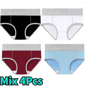 Kadın Panties Mix Pamuk Kısa Artı Beden Kadınlar 1/2/4pcs Yüksek Bel Renk Patchwork Kadın iç çamaşırı iç çamaşırı Calzones Mujer