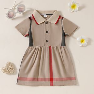 Vestidos de marca de garotas de verão vestidos de menina de menina vestido xadrez de manga curta de manga curta