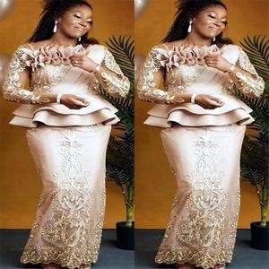 2021 Plus Size Arabic Aso Ebi Champagne Lace Sexy Mother Of Bride Dresses Long Sleeves Sheath Vintage Prom Evening Formal Party Gowns D 315e