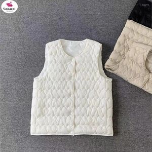 Women's Vests SEPARQI Spot Wave White Duck Down Cotton-padded Vest Lightweight Short Waistcoat 2024 Autumn And Winter For Women