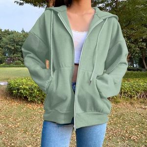 Damen Hoodies Green Reißverschluss Sweatshirt Winter Jacke übergroß