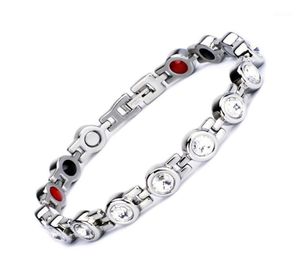 New Rhinestone Woman Magnetic Power Bracelet Health Energy Gold Fashion Jewelry Lady Stainless Steel Bracelets Bangles18178193