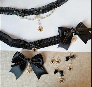 Parti Malzemeleri Vintage Japon Tatlı Lolita Dantel Crossover Strap Bow Meatwear Hizmet Hakkı Band Günlük Aksesuarlar Küpe B783