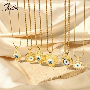 Chains Joolim Jewelry Wholesale Waterproof Fashion Dainty Retro Devil's Eye Zirconia Hollow Pendant Stainless Steel Necklace For Women