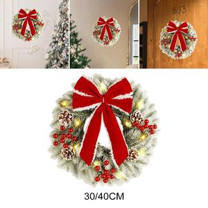 Декоративные цветы Рождественский венок с легкой гирляндой Рождественская входная дверь для домашнего офиса крыльцо Внутреннее открытое орнамент