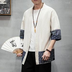 Ethnic Clothing Bawełniany lniany kurtki Mężczyźni Chińskie streetwearowe kimono płaszcz męski bluzki kardiganowe