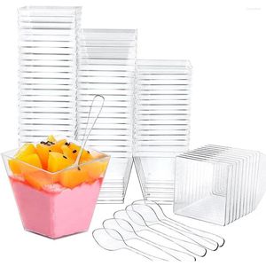 Disposable Cups Straws 25 Sets Souffle Party Supply Square Plastic Pudding Serving Clear Cake Containers