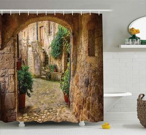 Занавески для душа Древняя итальянская улица в небольшом провинциальном городе Европа занавесу водонепроницаемая ткань для ванны ванной комнаты