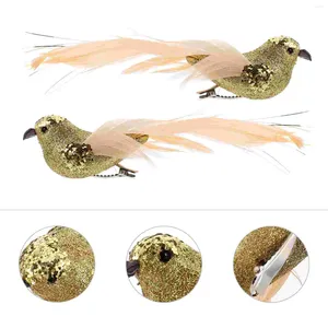 Decorative Figurines 6 Pcs Gold Powder Christmas Bird Simulation Artificial Robin Birds Xmas Tree Fake For Crafts