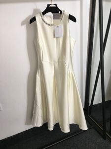 508 XXL 2024ミラノ滑走路ドレス春の夏の夏のノースリーブクルーネックアプリコットドレスレディースドレスファッション高品質20242730