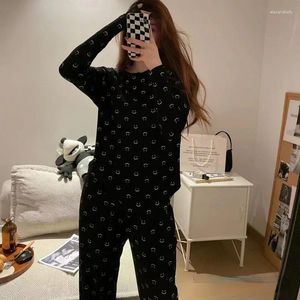 Frauen Nachtwäsche Frauen Pyjamas Sets weiblicher Cartoon-Druck Langarm T-Shirt Pant 2 PCs Schlafanzug 2024 Herbst Winterdame Kleidung
