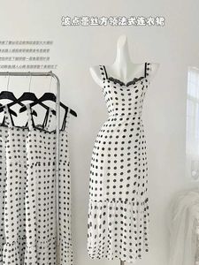 Dwuczęściowa sukienka Summer francuska szata mody Maxi kobiety bankietowe sukienki kropkowe w stylu Koronki jednoczęściowy jednoczęściowy koquette gyaru wieczór stare pieniądze Nowe Q240511