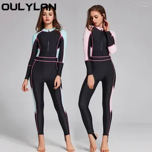 Kadın Mayo Oulylan Kadınlar Wetsuit Tek Parça Dalış Takımı Güneş Koruma Uzun Kollu Mayo Şnorkel Hızlı Kuru Yüzme