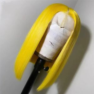 Мягкий желтый короткий парик для волос 180 шелковистый прямой 13х4 кружев
