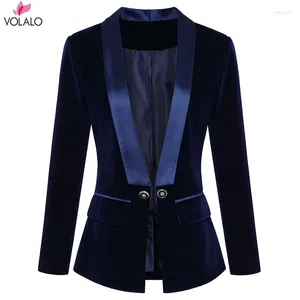 Ternos femininos Volalo Mulheres outono Blazers de inverno e jaquetas Shawl lapela lapela de veludo de veludo capa de casaco blazer feminino