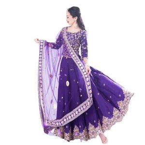 Roupas étnicas Tradicional roupas femininas indianas roxas lehenga choli camisa de esqui e camisa xale fantasia de dança folclórica indiana indiana vestido indiano