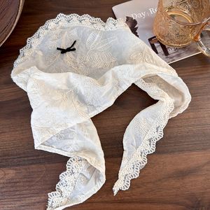 12 PCS Pack White Hair Bandana Boho Leaf Knitted Head Scarf Kerchief Elegant Lace Neckerchief Fashion Accessory