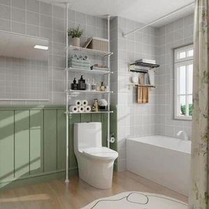 Scatole di stoccaggio Organizzatore da bagno regolabile a 4 livelli Over-the-Toilet con ripiani in metallo impermeabile a prova di ruggine Small Room Pavimento