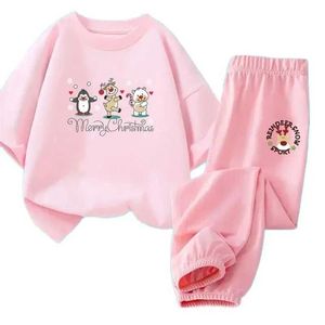 Set di abbigliamento per ragazze set di abbigliamento estivo per bambini in 2 pezzi renne a maniche corte a maniche corte e pantaloni Set di moda Gioventue